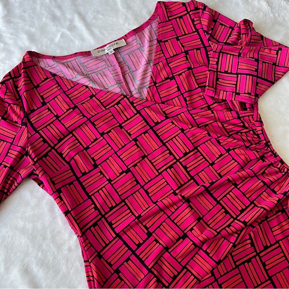 Evan Picone Faux Wrap Dress Geometric Print Stretch Size 10 Pink/Orange/Black - Picture 1 of 13